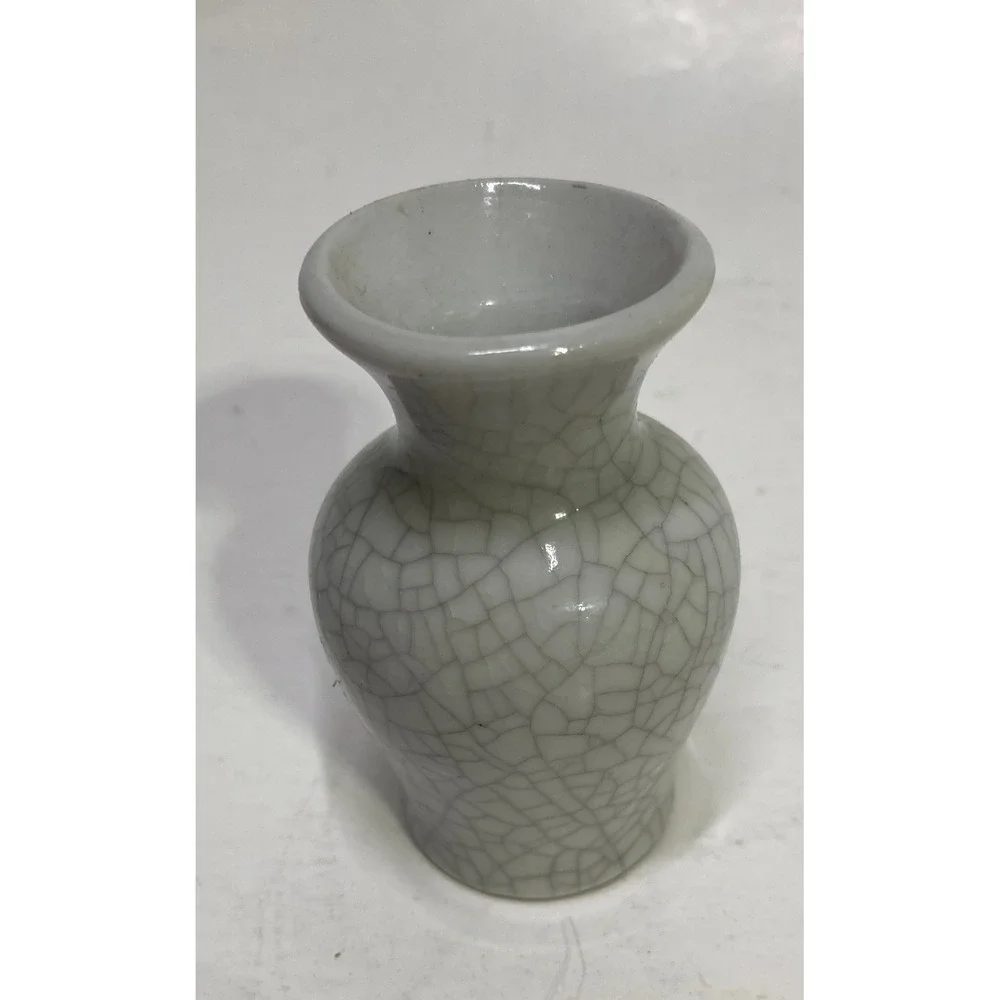 Miniature‎ Blue and White Crackle Glaze Floral Ceramic Bud Vase 3 